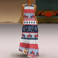 Ден на независноста 4 јули Летни Фустани Модни Макси Соодветни Лабави Елегантни Разделени Цветни Патриотски Фустани На Плажа