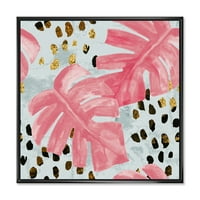 DesignArt 'Груби четкички мозочни удари со розова боја Monstera II' Тропски врамен платно wallидна уметност печатење