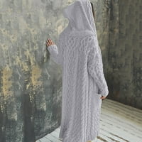 Женски Џемпер Од Кардиган Плетен Џеб Зимска Цврста Лабава Цврста Облека Со Плус Големина Со Долга Качулка