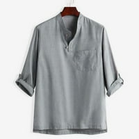 кошули за мажи Модерни Седум Стил И Машки Летни Врвни Блуза Памук машка Блуза Мажи Свечени Кошули Сива + XL