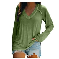 псиакги блузи за женски женски есенски и зимски основен врв со долги ракави за жени зелена + м