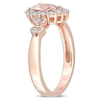 Карат Т.Г.В. Морганит, бел топаз и дијамант-акцент розово-позлатен стерлинг сребро срце ореол ветува прстен
