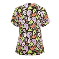 Женски Врвови Печатена Блуза Со Кратки Ракави Обични Жени Маици За Вратот На Летната Екипа Зелена XL
