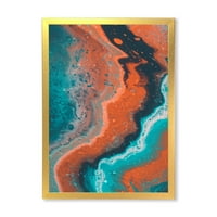 DesignArt 'Апстрактна мермерна композиција во портокалова и сина i' модерна врамена уметничка печатење