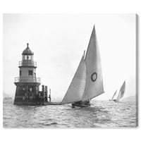 Wynwood Studio Transportion Wall Art Canvas Prints 'Sai - Aequor Vela' чамци и јахти - црна, бела
