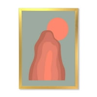 Дизајнрт „Апстракт розов зајдисонце планински пејзаж“ модерен врамен уметнички принт
