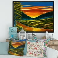 DesignArt 'Топло обоен зајдисонце сјај над лотос мочуриште' Традиционално врамено платно wallидно уметности печатење