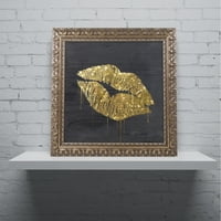 Трговска марка ликовна уметност Златни усни платно уметност по пекара во боја, златна украсна рамка