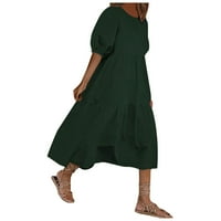 Летни Фустани За Жени Се Облекуваат За Продажба На Нинанг Модни Жени Лабава Еднобојна О-Вратот Надуен Ракав Секојдневен Краток Ракав Фустан Зелен