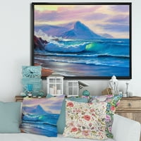 DesignArt 'Сини бранови кои се кршат на пејзажот на плажа I' Наутички и крајбрежно врамено платно wallидно уметност