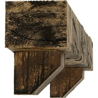 Ekena Millwork 8 H 8 D 72 W Hand Hewn Fau Wood Camplace Mantel Kit со Ashford Corbels, природен златен даб