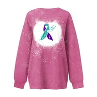 Овордтанк Графички Пуловер Со Долги Ракави Пуловер На Екипажот Обичен Лабав Пуловер За Рак На Дојка