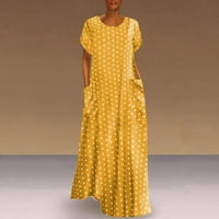 хуаи фустани за жени макси плус џебови празнична големина точка лабава печатење краток ракав жени полка фустани женски моден